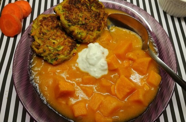 Recept: édesburgonya főzelék zöldségfasírttal
